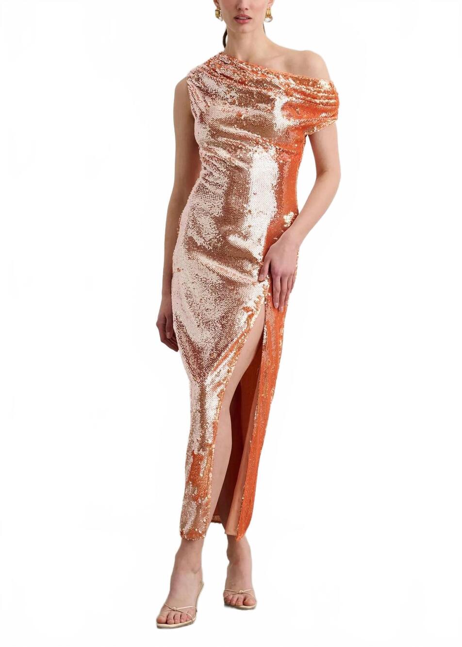 NEW TOCCIN audrey asymmetrical draped dress in orange
